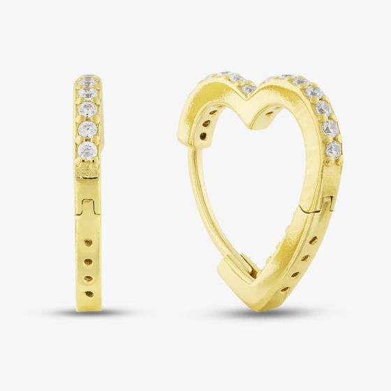 Silver Gold Plated Cubic Zirconia Heart Huggie Hoop Earrings S4199