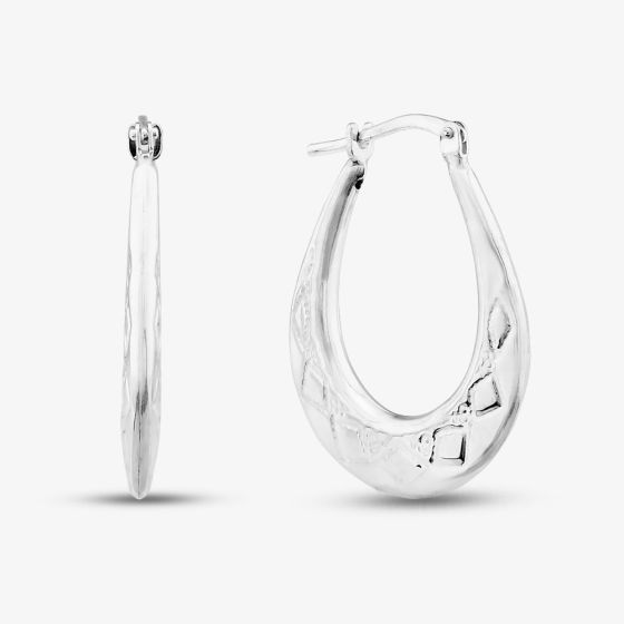 Sterling Silver Oval Patterned Creole Hoop Earrings S3019
