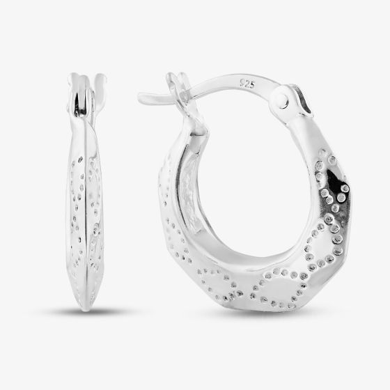 Sterling Silver Hexagon Patterned Creole Hoop Earrings S3039