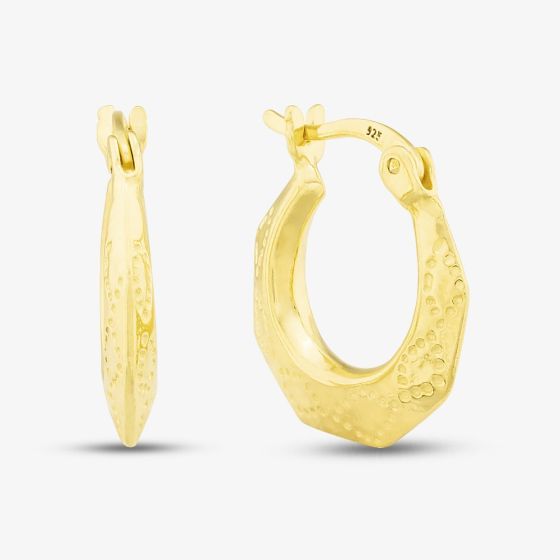 Silver Gold Plated Hexagon Patterned Creole Hoop Earrings S3040