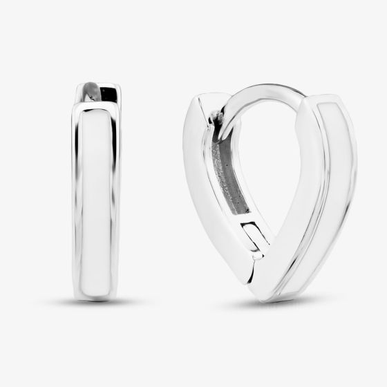 Sterling Silver Rhodium Plated White Enamel V Shape Huggie Hoop Earrings 8.51.3148