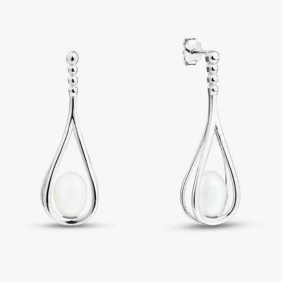 Sterling Silver Freshwater Pearl Oval Drop Earrings EOW70230FW