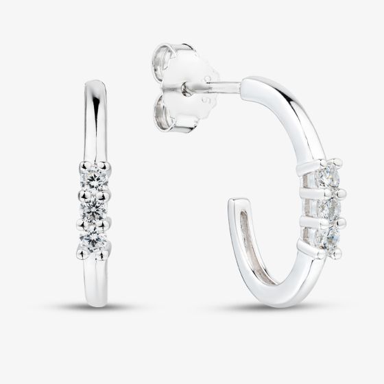 Sterling Silver Cubic Zirconia Huggie Hoop Earrings AE24159Z/R