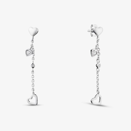 Sterling Silver Cubic Zirconia Multi Heart Drop Stud Earrings 05S2AZE422806