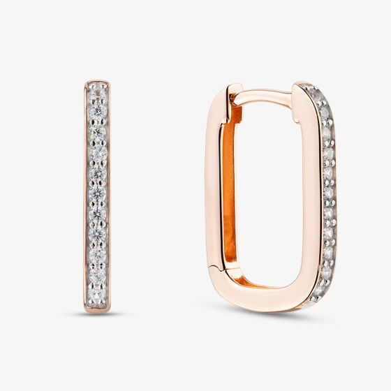 Rose Gold Tone Sterling Silver Cubic Zirconia Rounded Square Hoop Earrings 05S2AVE657307
