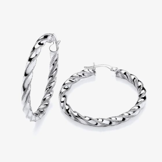 Sterling Silver 38mm Twist Hoop Earrings S3442