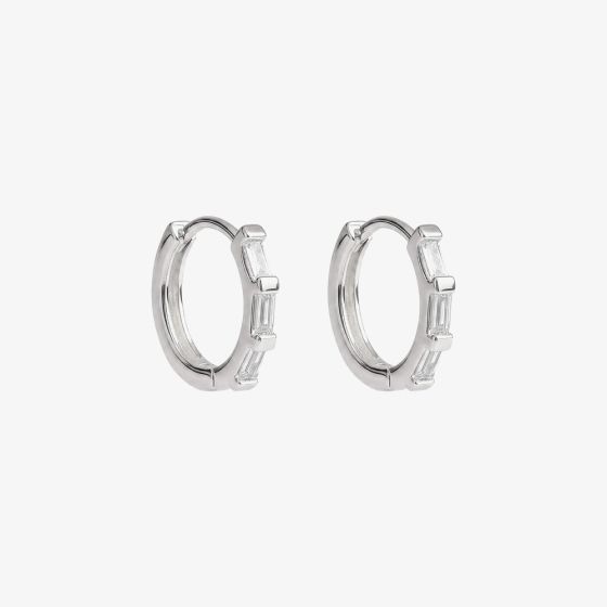 Sterling Silver Baguette Cut Cubic Zirconia Hoop Earrings E6789C