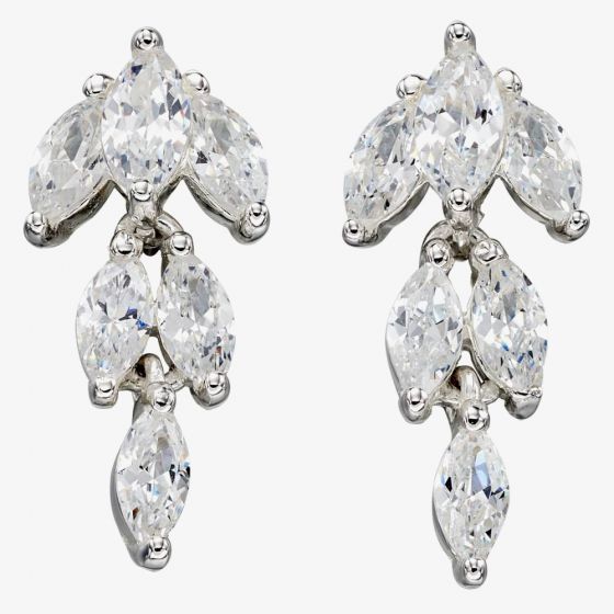 Sterling Silver Cubic Zirconia Marquise Dropper Earrings E5674C