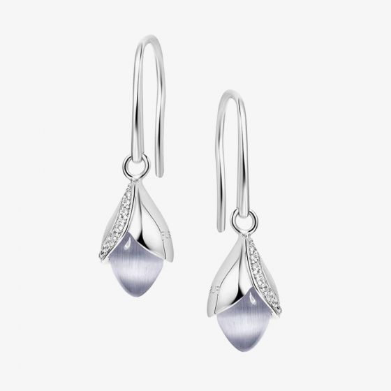 Fei Liu Magnolia Silver Cubic Zirconia Dropper Earrings  MAG-925R-202-CEGY