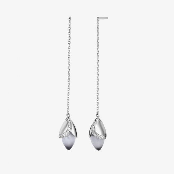 Fei Liu Magnolia Silver Cubic Zirconia Chain Dropper Earrings MAG-925R-203-CEGY