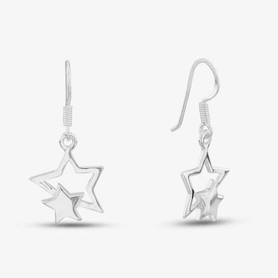 Sterling Silver Double Star Dropper Earrings 8.54.0909