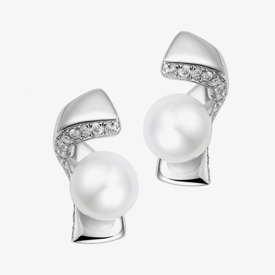 Fei Liu Pirouette Silver Cubic Zirconia & Pearl Stud Earrings PIR-925R-201-PLCZ