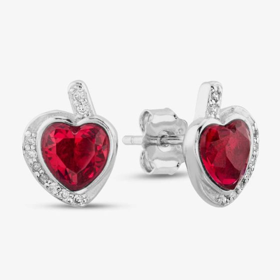 Silver Red Cubic Zirconia Wrapped Heart Stud Earrings E614598