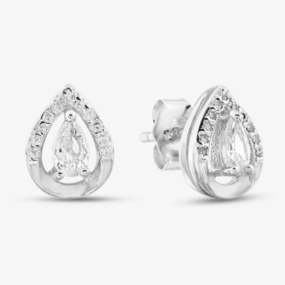 Silver Cubic Zirconia Teardrop Stud Earrings E612208