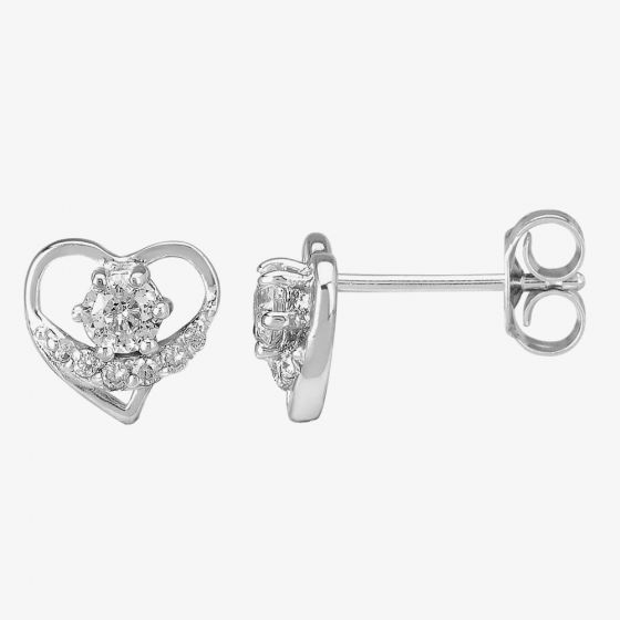 Sterling Silver Cubic Zirconia Wrapped Heart Stud Earrings E4432 3A