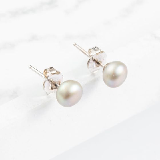 Sterling Silver 6mm Dove Grey Freshwater Pearl Stud Earrings PE106-S-DGP