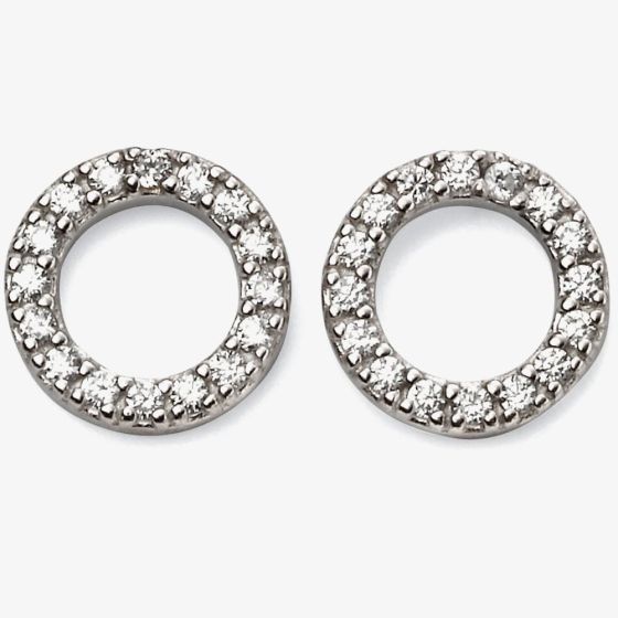 Sterling Silver Cubic Zirconia Pave Open Circle Stud Earrings E5557C