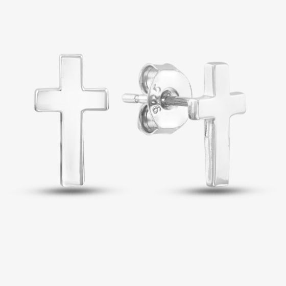 Silver Plain Cross Stud Earrings SED0400D