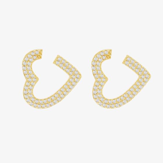 LUXE Silver Gold Plated Cubic Zirconia Open Heart Stud Earrings 8.51.3210