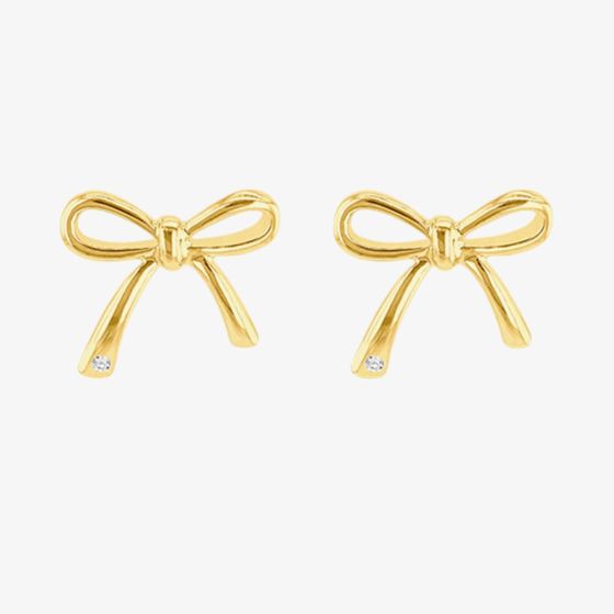 LUXE Silver Gold Plated Diamond Bow Stud Earrings 8.59.1893
