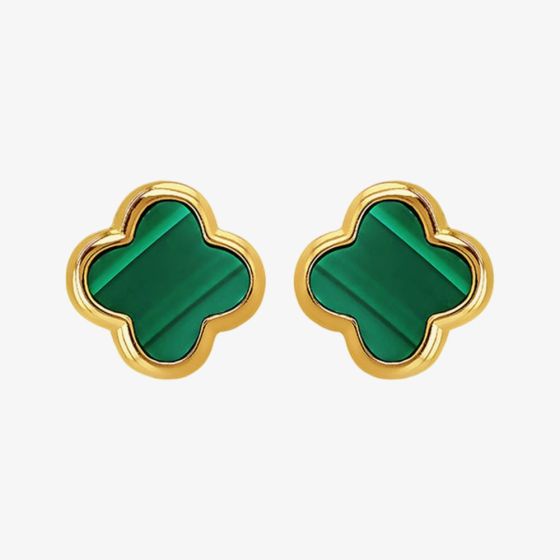 LUXE Silver Gold Plated Malachite Clover Stud Earrings 8.59.1901