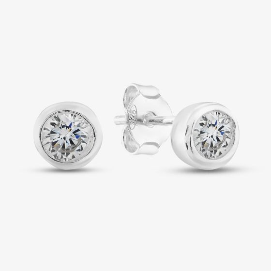 Sterling Silver Round Cubic Zirconia Stud Earrings E198C