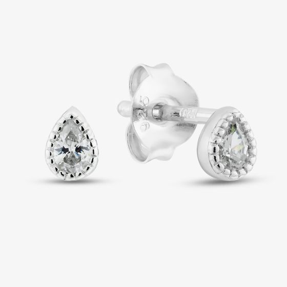 Sterling Silver Teardrop Cubic Zirconia Stud Earrings E6163C