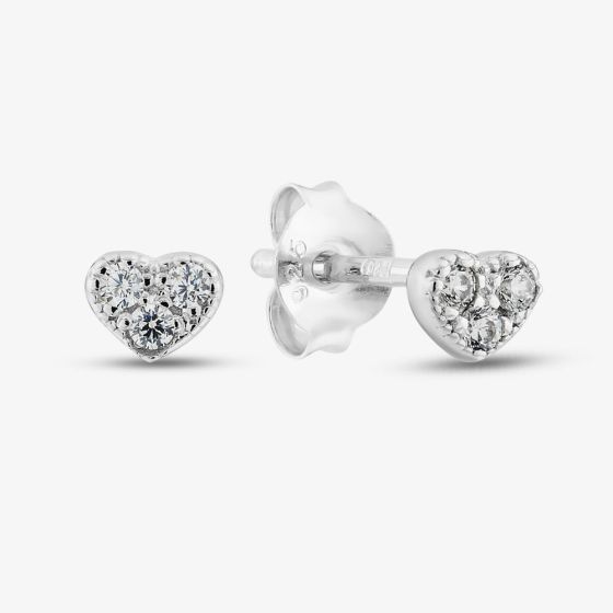 Sterling Silver Cubic Zirconia Heart Stud Earrings E6167C