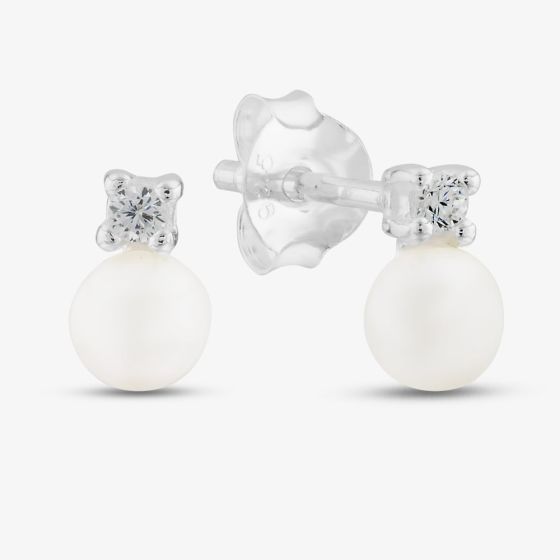 Sterling Silver Fresh Water Pearl Cubic Zirconia Stud Earrings E6236W