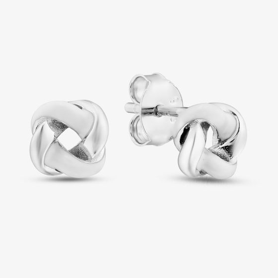 Sterling Silver Rhodium Plated White Enamel Small Knot Stud Earrings 8.55.9506
