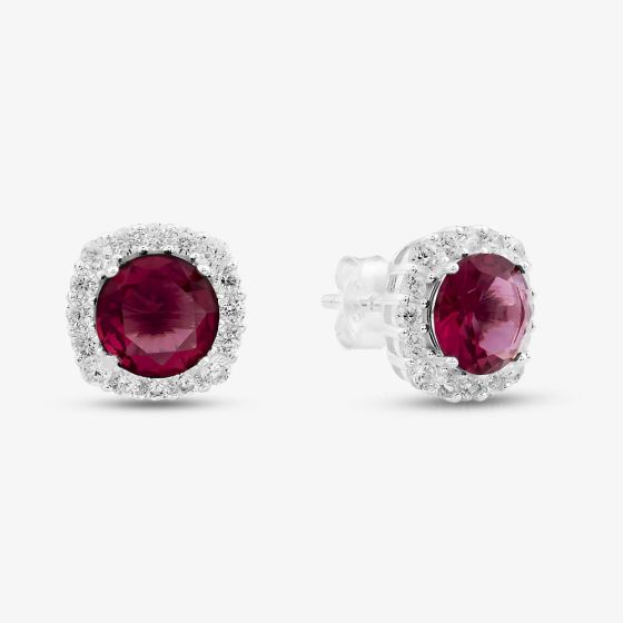 Sterling Silver Rhodium Plated White & Red Cubic Zirconia Stud Earrings 8.57.0046
