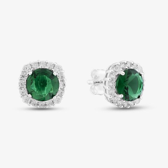 Sterling Silver Rhodium Plated White & Green Cubic Zirconia Stud Earrings 8.57.0047