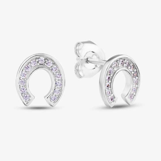 Sterling Silver Rhodium Plated Pink Cubic Zirconia Horseshoe Stud Earrings 8.59.1069