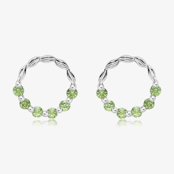 Unique Sterling Silver Peridot Open Circle Stud Earrings ME-1055PE