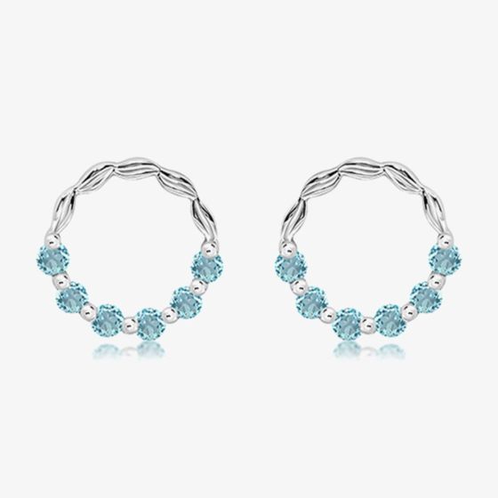 Unique Sterling Silver Blue Topaz Open Circle Stud Earrings ME-1055BT