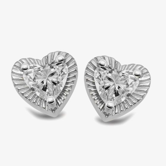 Unique Sterling Silver Diamond Cut Heart Shaped Stud Earrings ME-1044