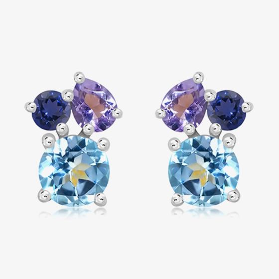 Unique Sterling Silver Multi Stone Stud Earrings ME-1059ABI