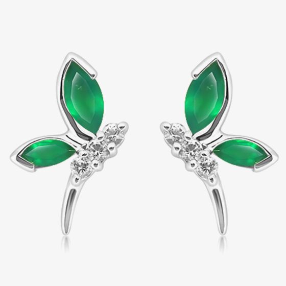 Sterling Silver Green Onyx Dragonfly Stud Earrings ME-1049GX