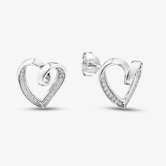 Sterling Silver Cubic Zirconia Twisted Heart Stud Earrings ME-1078