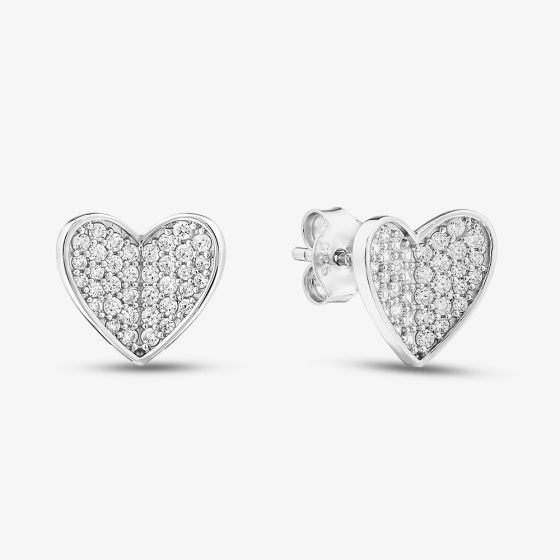 Sterling Silver Cubic Zirconia Heart Stud Earrings ME-1077