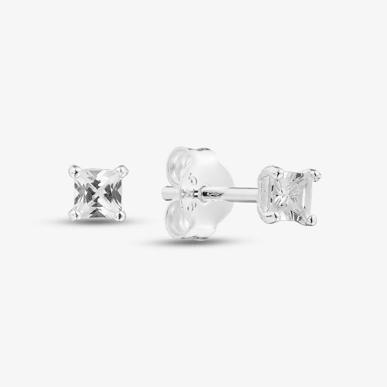 Silver 3mm Princess Cut Cuibic Zirconia Stud Earrings ESQ3X3 (BK)