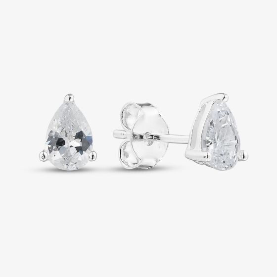 Silver Pear Cut Cubic Zirconia Stud Earrings EPS4X6 (BK)