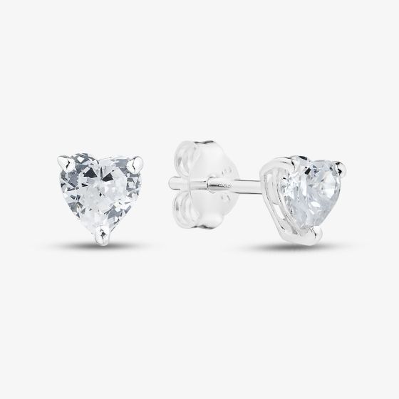 Silver Heart Cut Cubic Zirconia Stud Earrings EHT5X5 (BK)
