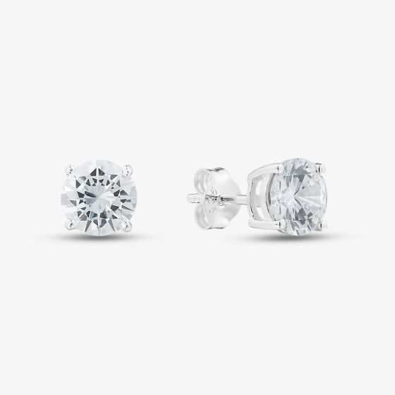Silver 7mm Round Cut Cubic Zirconia Stud Earrings ERD7 (BK)