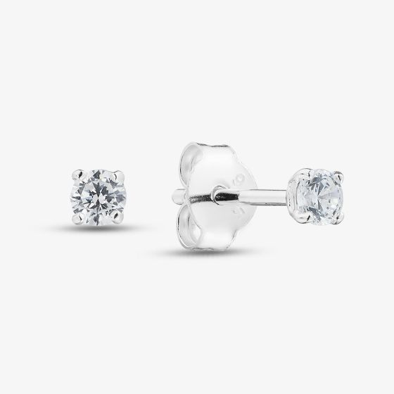 Silver 3mm Round Cut Cubic Zirconia Stud Earrings ERD3 (BK)