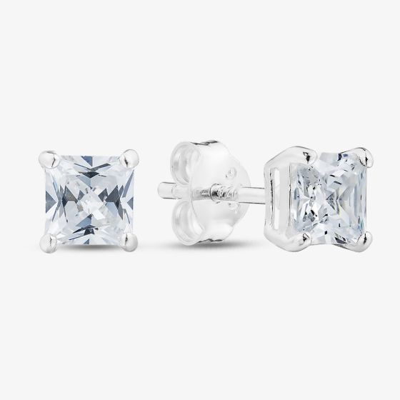 Silver 5mm Princess Cut Cubic Zirconia Stud Earrings ESQ5X5 (BK)