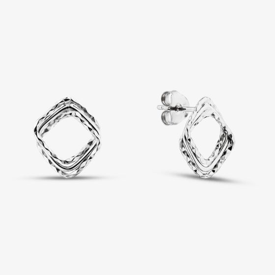 Sterling Silver Textured Open Diamond Stud Earrings KTE3411XX0000R1
