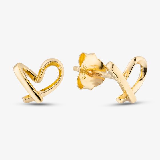 Yellow Gold Plated Sterling Silver Twist Heart Stud Earrings 011-41983/GP
