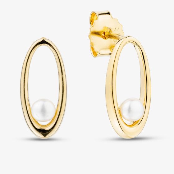 Yellow Gold Tone Plated Sterling Silver Freshwater Pearl Oval Stud Earrings AE20079WFM/G