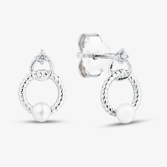 Sterling Silver Freshwater Pearl Twisted Rope Dangle Stud Earrings AE19036Z-WFM/R